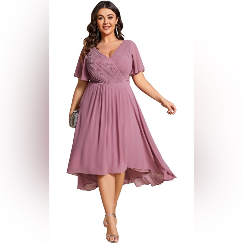 Ever-Pretty Women's A Line Ruched V Neck Short Sleeves Knee Length